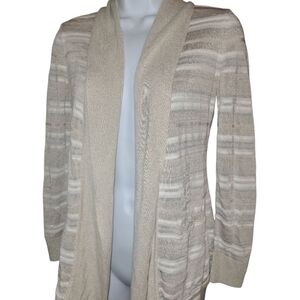 White House Black Market Silver  Cream And Sparkle Striped Cardigan XS Sweater